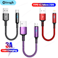 Pikkukuva 2 / 7: 0,25m Lyhyt USB-latauskaapeli Datakaapeli Tyyppi-C Micro IOS iPhone 13 12 iPad 3A Pikalataus Puhelinkaapeli Power Bank Datakaapeli IOS Musta iOS black iOS black 0.25m