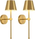 Wireless Wall Sconces 2-pack, LED Lamps with Rechargeable Battery, Stepless Dimmer with Remote Control-FF- Gold