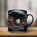 Miniatyrbillede 5 af 6: 3D Bogreol Kops - Kreativt Rumdesign til Bogelskere - Multifunktionel Keramisk Kop (11oz, Farve: A)