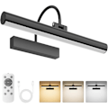 Miniatyrbillede 1 af 4: Genopladelig billedlampe med fjernbetjening, dæmpbar og 3 farvetemperaturer, batteridrevet væglampe med timer & hukommelse - Sort Black
