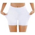 Miniatyrbild 2 av 2: Yogashorts, damshorts, sidofickor med telefonficka, hög midja, yogafitness, träningsbyxor, underdel, vit (S)