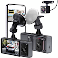 Miniatyrbild 1 av 9: Dashcam - Fram och baksida Inuti 1080P Dash-kamera för Bilar, 3-kanals Dashcam Trevägs Bilkamera med Infraröd Nattsyn, Loop-inspelning, APP C-XM4-