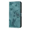 Case for iPhone 15 Green-Embossed Butterfly Cat Leather Case Butterfly Cat 3D Embossed Flip Wallet with Card Holder-FF-