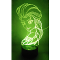 Miniatyrbild 3 av 7: Prinsessa Elsa 3D Nattlampa LED Illusion Lamp Sängbord Bordslampa, 7 Färgförändrande Ljus med Akryl Platt & ABS Bas & USB Laddare