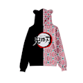 Miniatyrbillede 2 af 4: Unisex Demon Slayer trykte hættetrøje Casual Pullover Katteøre Hættetrøje Toppar Sort 2XL Black