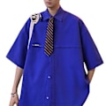 Miniatyrbilde 4 av 5: Herre Kort Ermet Skjorte Casual Knapper Ned Nedfelt Krage Moderne Sommer Bluse for Daglig Bruk Blå L