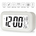 Miniatyrbillede 4 af 5: Hvid digitalt trådløst batteridrevet vækkeur med dato, temperatur, smart sensorlys, 12/24 timer, SChristmasze til soveværelser, Offi