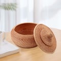 Miniatyrbillede 4 af 5: Rund Rattan Kurv, Flettet Frugtkurv med Låg Brødkurv Opbevaringskurv Pileflettet Kurv til Brød, Snack