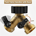 Miniatyrbillede 2 af 5: No 3/4 Tomme 2-vejs Splitter Messing Vandslangehane Hurtigkobling, Hanekobling Dobbelt Hanekobling Adapter Havehanekobling Med Individuelle On/off Ventiler, Ga