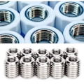 Miniatyrbilde 3 av 5: ,10 stk innleggmutter, M6/M10 gjengeinnlegg, innleggmutter, 303 rustfritt stål (innvendig M6x1,0 utvendig M10x1,5 glød 12mm)