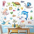Miniatyrbild 2 av 5: Tecknade Väggdekaler med Marint Liv för Barnrum Badrum Väggplattor Dekaler Bläckfisk Havssköldpadda Fisk Väggaffischer Heminredning