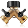 Miniatyrbillede 1 af 5: No 3/4 Tomme 2-vejs Splitter Messing Vandslangehane Hurtigkobling, Hanekobling Dobbelt Hanekobling Adapter Havehanekobling Med Individuelle On/off Ventiler, Ga