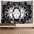 Pikkukuva 4 / 5: Psykedeelinen aurinko- ja kuutapestry mustavalkoinen tapetti makuuhuoneen studio sisustus (musta, 148 x 200 cm)