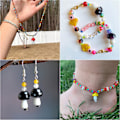 Miniatyrbilde 2 av 5: 15 girds blandet fargeperle sett soppform lampwork glassperle med 2 mm hull