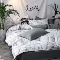 Miniatyrbilde 2 av 5: Hvit Marmor Look 3-delt Sengetøysett Charcoal Grå Marmor Mønster Charcoal Grå Dynetrekk Dobbeltseng med Glidelås Trykt Begge Sider for M