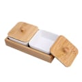 Miniatyrbilde 4 av 5: Keramisk serveringsfat for snacks med bambusbrettdeksel for frukt, nøtter og desserter (2 rom)