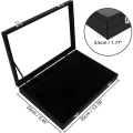 Miniatyrbild 2 av 5: Svart smyckeskrin i sammet med glaslock och 20 krokar (2-pack) - Stapelbar förvaring för halsband och armband - Perfekt för örhängen och fotlänkar