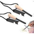 Miniatyrbillede 1 af 3: Flint og stål, flint striker overlevelsessæt til bushcraft, magnesium stick ildstarter kit med håndlavet træhåndtag 2 stk.-