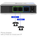 Pikkukuva 3 / 5: 2-porttinen VoIP-yhdyskäytävä, Internet-puhelinsovitin, SIP V2 -protokolla, verkkokaapeli Linksys PAP2T:lle (EU-pistoke)