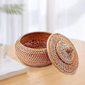 Miniatyrbillede 4 af 5: Rund Rattan Kasse, Frugtkurv i Flet med Låg Brødkurv Bakke Opbevaringskurv Pileflet Kurv F
