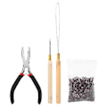 Miniatyrbilde 1 av 5: 4 stk Hårextension Kit Trekknål Krok Parykk Koble Tang 500 stk Micro Ringer Brun