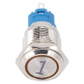 Pikkukuva 2 / 5: 2 kpl 16 mm palautuva hetkellinen painonappikytkin LEDillä, 5-nastainen litteä pyöreä, 3-6 VDC, keltainen, numero 1