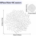 Miniatyrbillede 5 af 5: 16 stk. runde bordskånere og coastersæt i sølv PVC - 8 bordskånere og 8 coasters i vinyl - varmebestandige, skridsikre og vaskbare