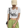 Miniatyrbilde 1 av 5: Dame Crop Top Retro Cut Out Komfortabel Kort Erm Sommer T-skjorte for Daglig Casual Shopping Hvit M