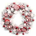Miniatyrbild 1 av 4: Julkrans, 16 tum julkrans för ytterdörr, röd vit jul dörrkrans dekoration med bollprydnader, godis, semester De
