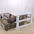 Miniatyrbillede 3 af 5: Skrivebords skuffe arrangør stabelbar plastik skuffe boks fil opbevaring skab skuffe opbevaringsboks hylde til kontor soveværelse 2 niveau (21,3 x 15 x 13 cm)