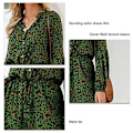 Miniatyrbillede 5 af 5: Kjole Leopard Stand Collar Blomsterprint Lang Lanterneærme Medium Længde Kjole til Dame Grøn XL