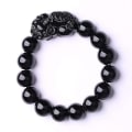 Miniatyrbillede 4 af 4: Buddhisme Feng Shui Obsidian Sten Perler Armbånd Mænd Kvinder Unisex Modige Tropper Armbånd Guld Sort Pixiu Rigdom Lykke Armbånd