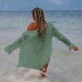 Miniatyrbilde 4 av 5: Bikini Cover Up for Kvinner, Gjennomsiktig, Nedfelt Krage, Knappelukking, Løs Passform, Solbeskyttende Skjorte, Lys Grønn, One Size