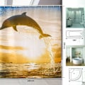 Miniatyrbild 4 av 5: Duschdraperier 100% Polyester Badrumsdraperier Vattentäta Anti Mögel Badrumsdraperier med Krokar Badrumsdraperier (delfin, 180 x 200cm)