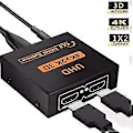 Miniatyrbild 1 av 5: HDMI Splitter 4K, 1 Ingång 2 Utgångar Driven Videokonverterare, Stödjer HDMI 1.4A + HDCP1.0 / 1.1 / 1.2 / 1.3