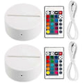 Miniatyrbild 1 av 5: 2-pack 3D Natt LED Lampa Bas + Fjärrkontroll + USB-kabel, 16 Färgers Ljusshow Displayställ för Akryl Vit