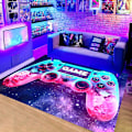 Miniatyrbillede 1 af 5: Moderne soveværelsestæppe Gamer 3D Controller Teenager Dreng Skridsikkert Stue Tæppe Graffiti Spilkonsol Dekor 80x120cm-Neon Sæt-3