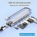 Miniatyrbild 3 av 5: USB-C Hub med Ethernet, 4K HD, USB 3.0, SD-kortläsare, 87W PD Laddning Höghastighetsdataöverföring för MacOS