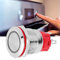 Pikkukuva 5 / 5: Metallinen painonappikytkin DC9~30V 19mm 1NO 1NC Itselukittuva kytkin valolla Valkoinen rengas Litteä pää Itselukittuva