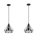 Miniatyrbillede 1 af 5: Vintage Pendel Loftlampe Sort Metal Gitter Hængende Lampe til Køkkenø Soveværelse Bar 2 Pak