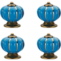 Miniatyrbild 1 av 5: Vintage Blå Keramisk Pumpa Handtag Skåp Handtag Låda Handtag (Set om 4)