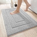 Miniatyrbillede 1 af 5: Bademåtte skridsikker absorberende 60x90cm brusebadsmåtte tyk blød badeværelsestæppe mikrofiber maskinvaskbar lysegrå