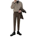 Miniatyrbild 3 av 5: Långärmad herrskjorta bomullsblandning button down nedvikt krage ledig skjorta för vår höst Khaki L