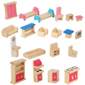 Miniatyrbillede 1 af 5: 1:12 Simulering Træmøbler Sæt Seng/bord/sofa/komfur Sand Legetøj Model Layout