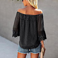 Miniatyrbilde 3 av 5: Dame Off Shoulder Topp 3/4 Bell Ermer Løs Passform Elastisk Halslinje Fôr Inni Sommer Bluse Svart XL