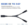 Miniatyrbild 3 av 5: Iec320 C8 Till 2x C7 Y Split Strömkabel, Iec 8 Till 2 Fe 1 In 2 Ut Strömkabel