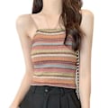 Miniatyrbilde 1 av 5: Dame Strikket Tank Top Spaghettistropp Fargestripe Stilig Dame Stripete Ermeløs Skjorte Topp for Sommer Khaki Fri Størrelse, 35‑60kg/77.2‑132.3lb