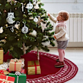 Miniatyrbilde 2 av 5: Juletrærskjørt, 122cm strikket juletrærskjørt med snøfnugg tykt juletrær rustikk julepynt teppe topper tre T