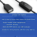 Miniatyrbillede 3 af 5: USB A Hun til Han Forlængerkabel med Tænd/Sluk-knap USB Data
