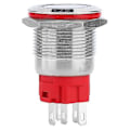 Pikkukuva 1 / 5: Metallinen painonappikytkin DC9~30V 19mm 1NO 1NC Itselukittuva kytkin valolla Valkoinen rengas Litteä pää Itselukittuva